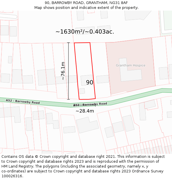 90, BARROWBY ROAD, GRANTHAM, NG31 8AF: Plot and title map