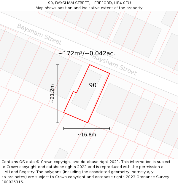 90, BAYSHAM STREET, HEREFORD, HR4 0EU: Plot and title map