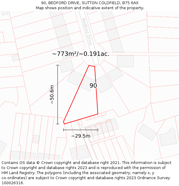 90, BEDFORD DRIVE, SUTTON COLDFIELD, B75 6AX: Plot and title map