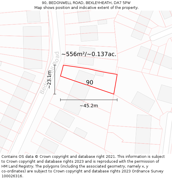 90, BEDONWELL ROAD, BEXLEYHEATH, DA7 5PW: Plot and title map