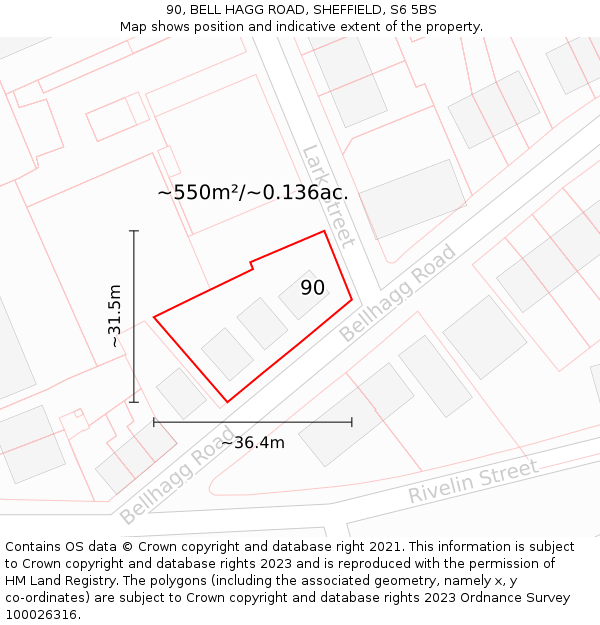 90, BELL HAGG ROAD, SHEFFIELD, S6 5BS: Plot and title map
