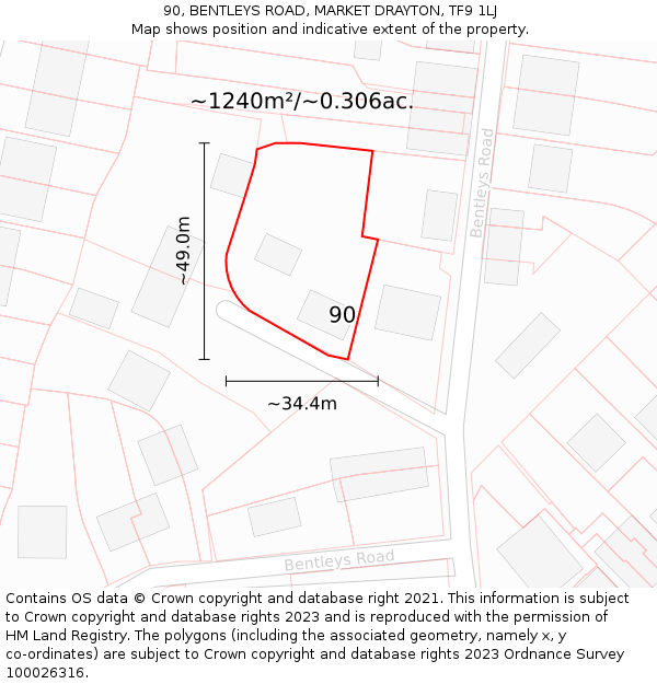 90, BENTLEYS ROAD, MARKET DRAYTON, TF9 1LJ: Plot and title map