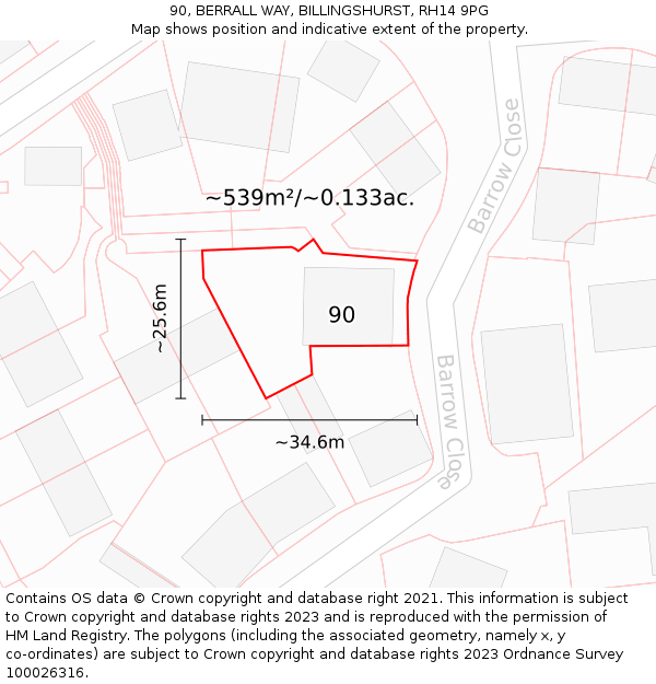 90, BERRALL WAY, BILLINGSHURST, RH14 9PG: Plot and title map