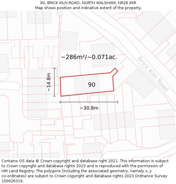 90, BRICK KILN ROAD, NORTH WALSHAM, NR28 9XR: Plot and title map