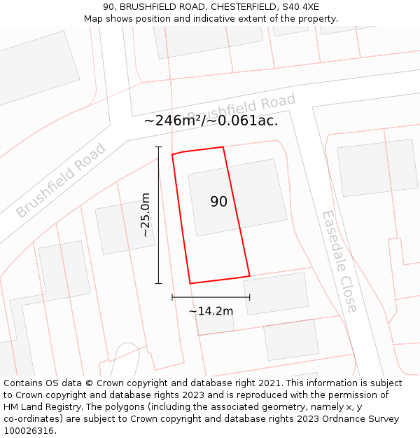 90, BRUSHFIELD ROAD, CHESTERFIELD, S40 4XE: Plot and title map