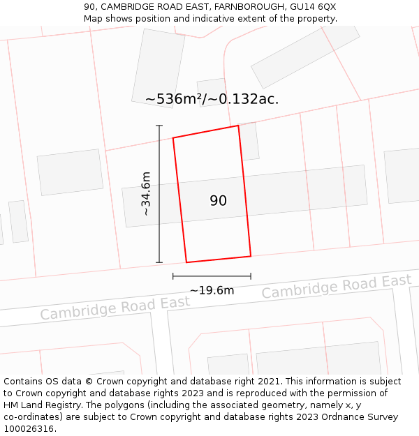 90, CAMBRIDGE ROAD EAST, FARNBOROUGH, GU14 6QX: Plot and title map