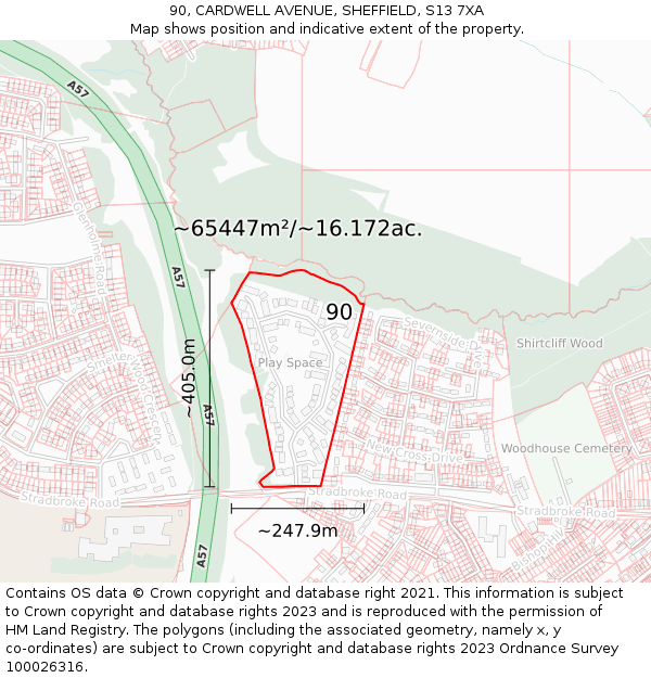 90, CARDWELL AVENUE, SHEFFIELD, S13 7XA: Plot and title map