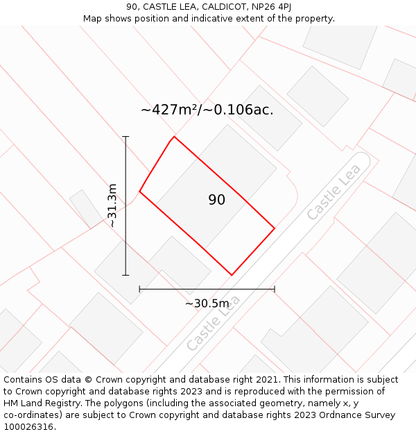 90, CASTLE LEA, CALDICOT, NP26 4PJ: Plot and title map