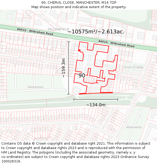 90, CHERVIL CLOSE, MANCHESTER, M14 7DP: Plot and title map