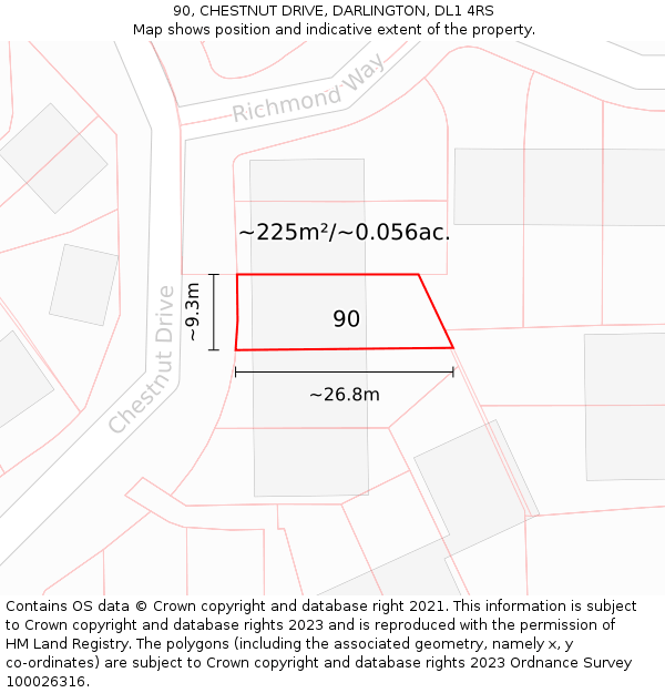 90, CHESTNUT DRIVE, DARLINGTON, DL1 4RS: Plot and title map