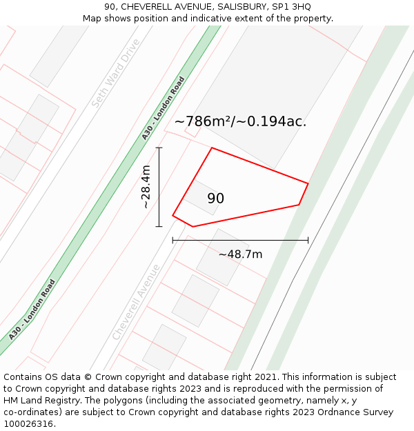 90, CHEVERELL AVENUE, SALISBURY, SP1 3HQ: Plot and title map