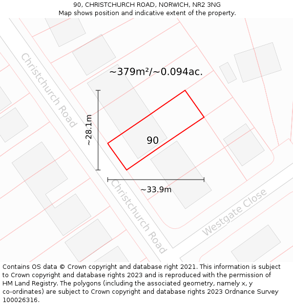 90, CHRISTCHURCH ROAD, NORWICH, NR2 3NG: Plot and title map