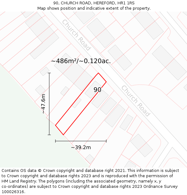 90, CHURCH ROAD, HEREFORD, HR1 1RS: Plot and title map