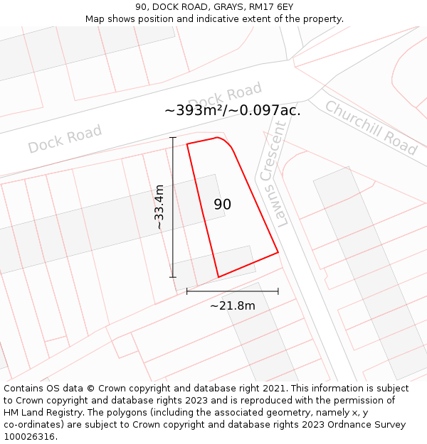90, DOCK ROAD, GRAYS, RM17 6EY: Plot and title map