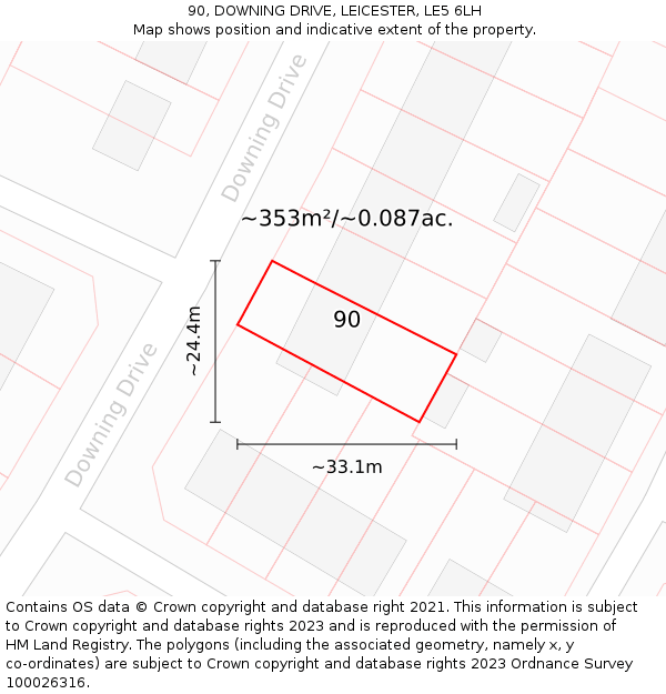 90, DOWNING DRIVE, LEICESTER, LE5 6LH: Plot and title map