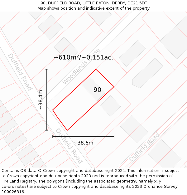 90, DUFFIELD ROAD, LITTLE EATON, DERBY, DE21 5DT: Plot and title map