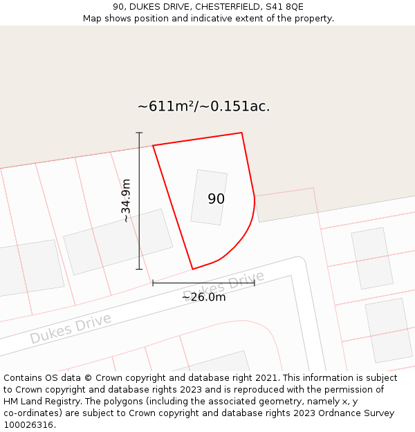 90, DUKES DRIVE, CHESTERFIELD, S41 8QE: Plot and title map