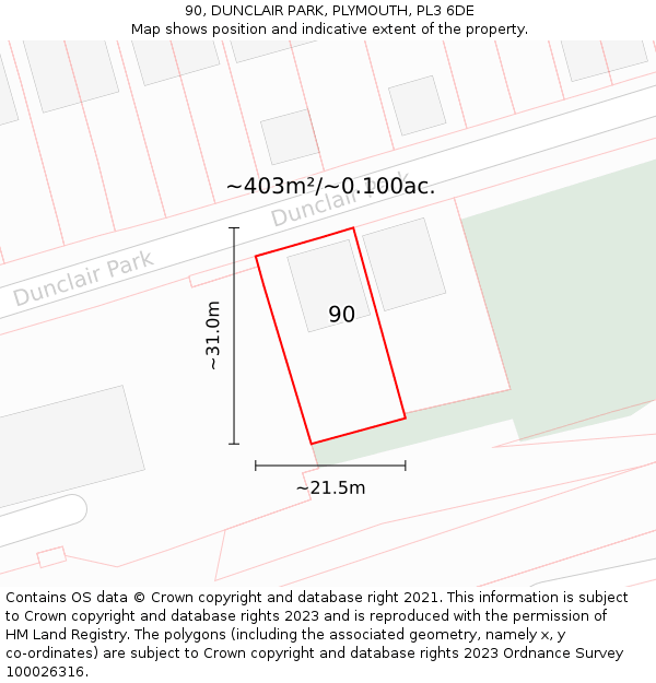 90, DUNCLAIR PARK, PLYMOUTH, PL3 6DE: Plot and title map