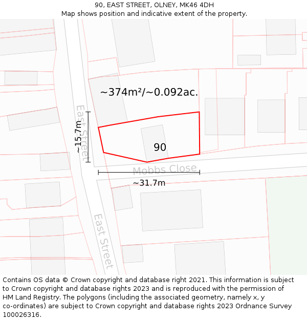 90, EAST STREET, OLNEY, MK46 4DH: Plot and title map