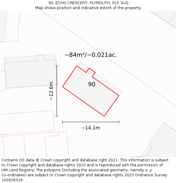 90, ECHO CRESCENT, PLYMOUTH, PL5 3UQ: Plot and title map