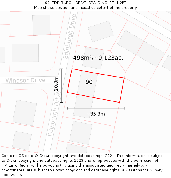 90, EDINBURGH DRIVE, SPALDING, PE11 2RT: Plot and title map