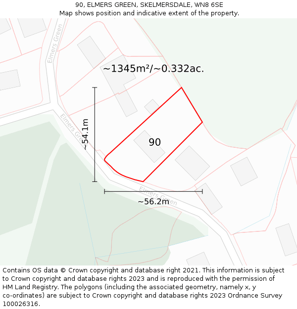 90, ELMERS GREEN, SKELMERSDALE, WN8 6SE: Plot and title map
