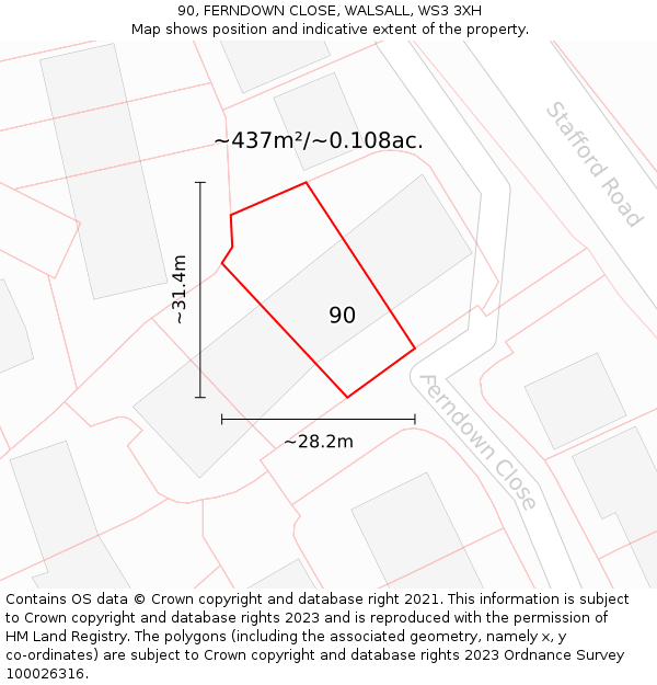 90, FERNDOWN CLOSE, WALSALL, WS3 3XH: Plot and title map