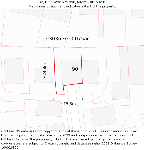 90, FLEETWOOD CLOSE, MARCH, PE15 9NB: Plot and title map