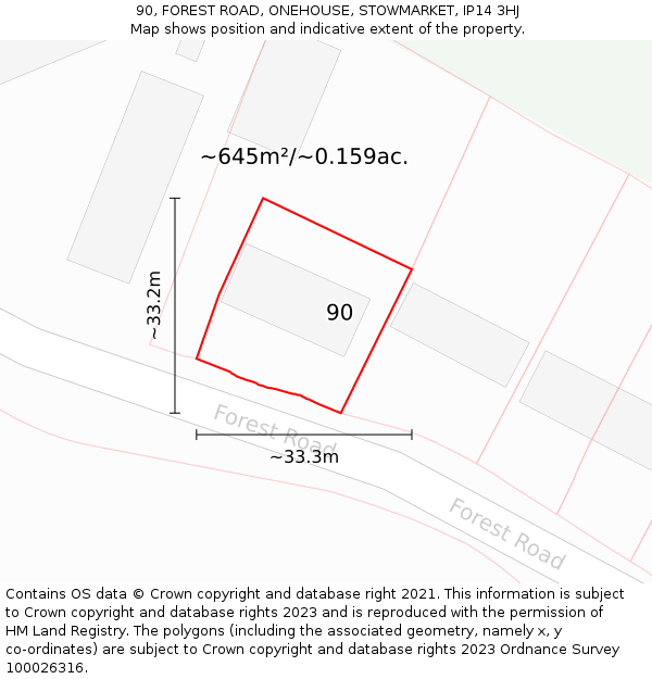 90, FOREST ROAD, ONEHOUSE, STOWMARKET, IP14 3HJ: Plot and title map