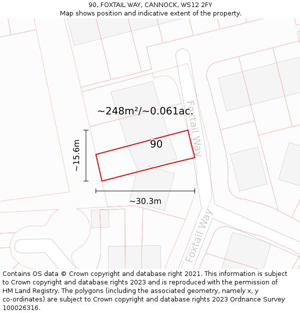 90, FOXTAIL WAY, CANNOCK, WS12 2FY: Plot and title map