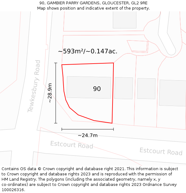 90, GAMBIER PARRY GARDENS, GLOUCESTER, GL2 9RE: Plot and title map