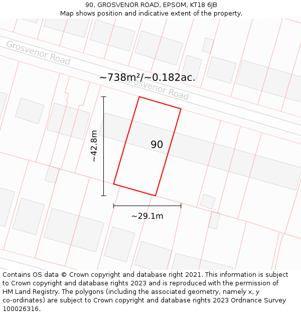 90, GROSVENOR ROAD, EPSOM, KT18 6JB: Plot and title map