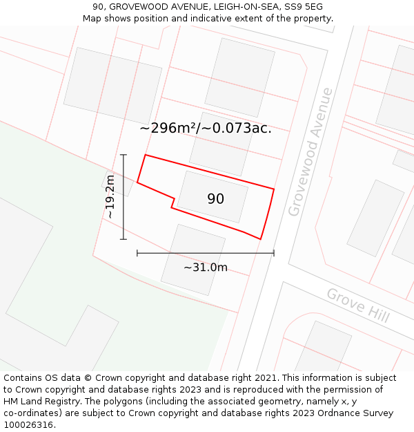 90, GROVEWOOD AVENUE, LEIGH-ON-SEA, SS9 5EG: Plot and title map