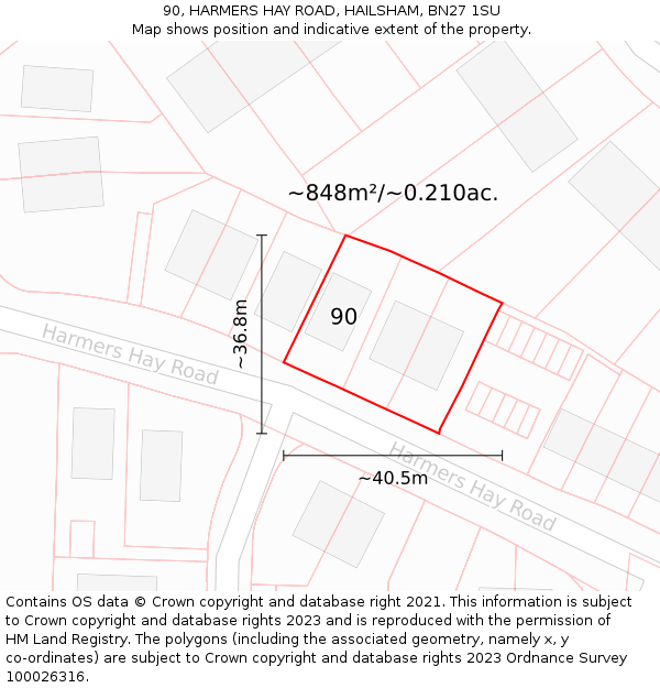 90, HARMERS HAY ROAD, HAILSHAM, BN27 1SU: Plot and title map