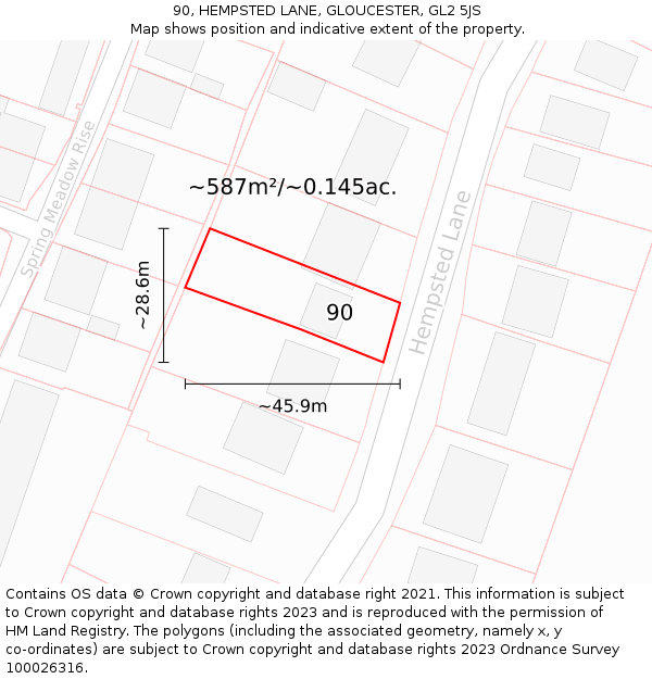 90, HEMPSTED LANE, GLOUCESTER, GL2 5JS: Plot and title map