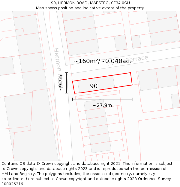 90, HERMON ROAD, MAESTEG, CF34 0SU: Plot and title map
