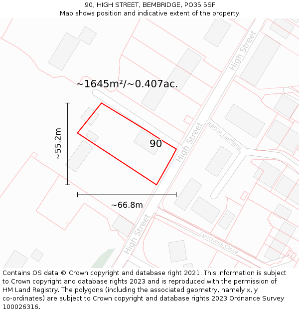 90, HIGH STREET, BEMBRIDGE, PO35 5SF: Plot and title map