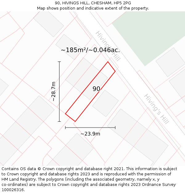 90, HIVINGS HILL, CHESHAM, HP5 2PG: Plot and title map