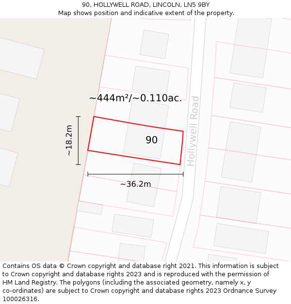 90, HOLLYWELL ROAD, LINCOLN, LN5 9BY: Plot and title map