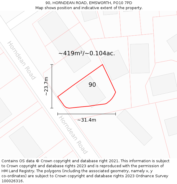 90, HORNDEAN ROAD, EMSWORTH, PO10 7PD: Plot and title map
