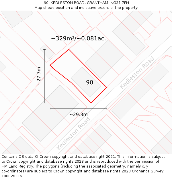 90, KEDLESTON ROAD, GRANTHAM, NG31 7FH: Plot and title map