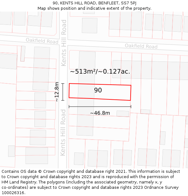 90, KENTS HILL ROAD, BENFLEET, SS7 5PJ: Plot and title map