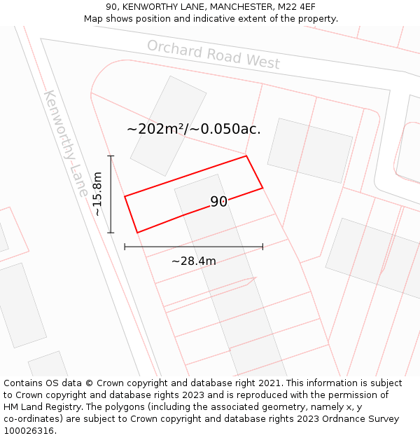 90, KENWORTHY LANE, MANCHESTER, M22 4EF: Plot and title map