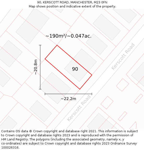90, KERSCOTT ROAD, MANCHESTER, M23 0FN: Plot and title map