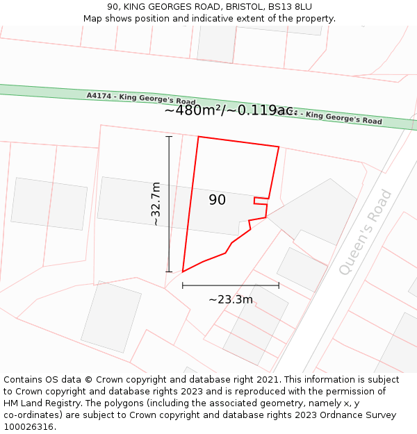 90, KING GEORGES ROAD, BRISTOL, BS13 8LU: Plot and title map