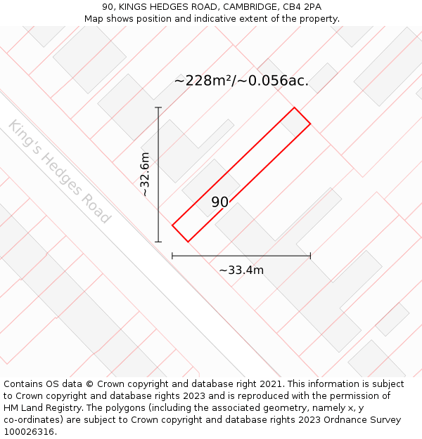 90, KINGS HEDGES ROAD, CAMBRIDGE, CB4 2PA: Plot and title map