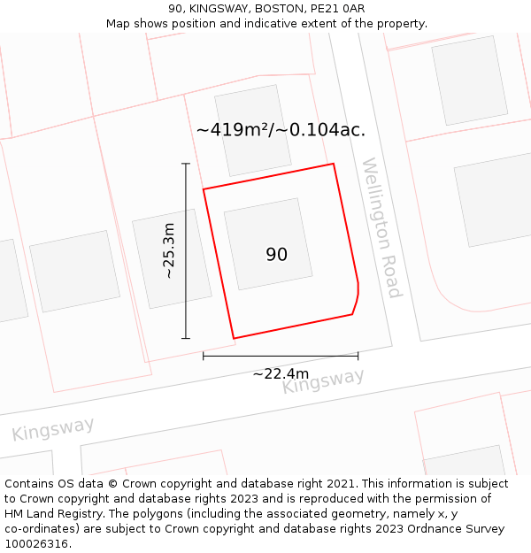 90, KINGSWAY, BOSTON, PE21 0AR: Plot and title map