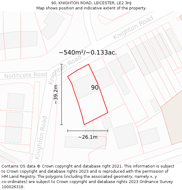 90, KNIGHTON ROAD, LEICESTER, LE2 3HJ: Plot and title map