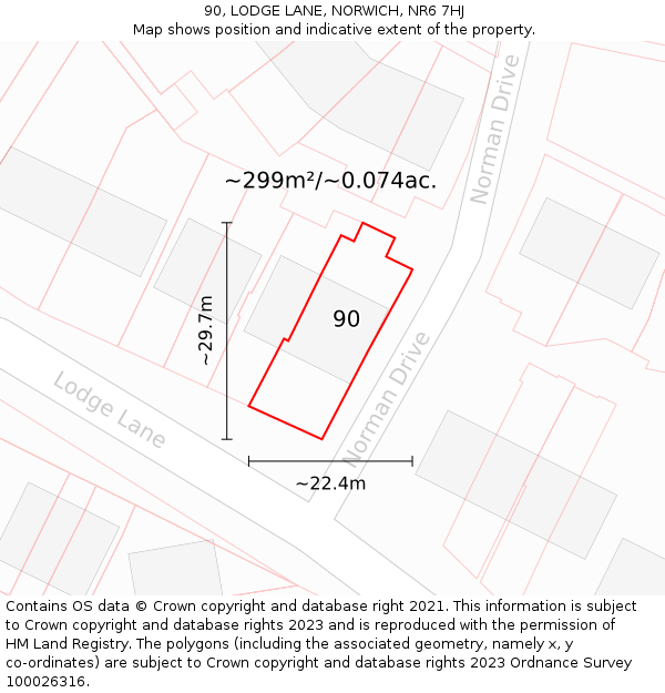 90, LODGE LANE, NORWICH, NR6 7HJ: Plot and title map