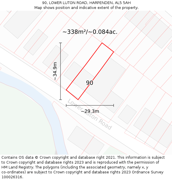 90, LOWER LUTON ROAD, HARPENDEN, AL5 5AH: Plot and title map